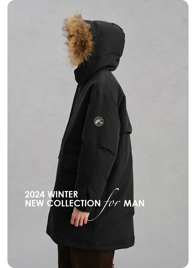 GXG Men's Hooded Long Down Jacket with Fur Collar, Mall Edition, Commuter Coat, Black, Size 170/M 3