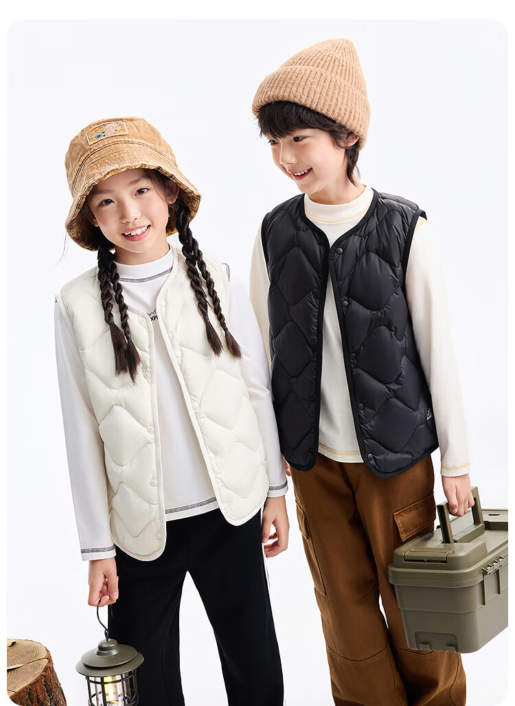 Annil Kids Unisex Down Vest 2025 Winter New Stone Green 160cm 3