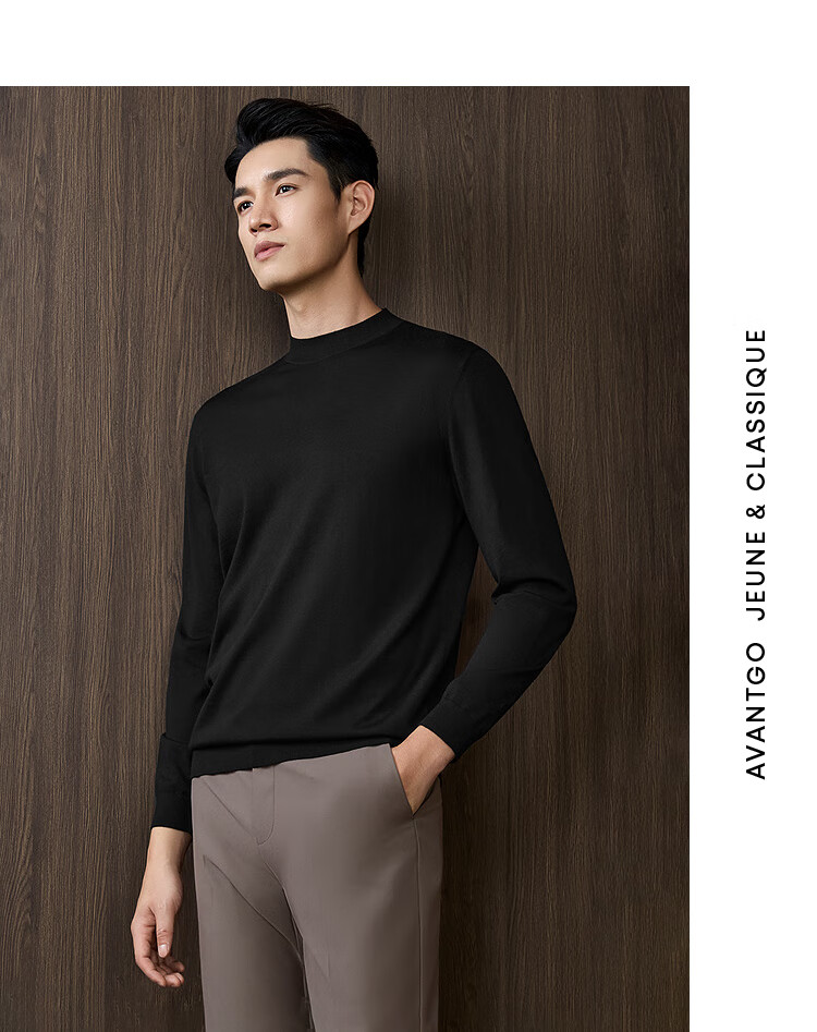 HLAHLA Machine Washable Pure Wool Men's Lightweight Business Fine Spun Knit Sweater Winter 3