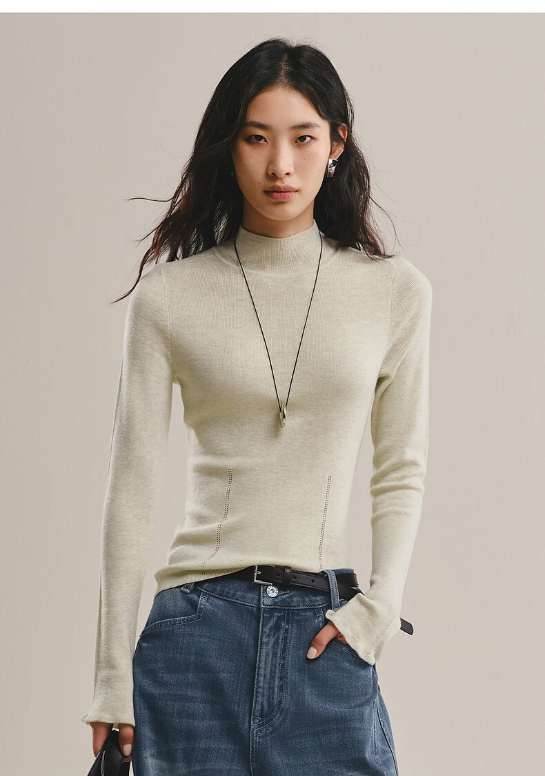 Peacebird Women's Knit Pullover Turtleneck Slim Fit Long Sleeve Base Layer Sweater Winter Beige XL 8