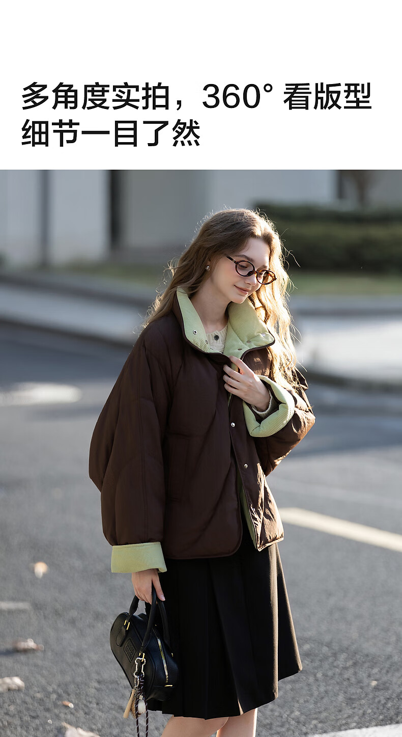 TonLion 2025 Winter Women's Colorblock Corduroy Spliced Batwing Sleeve Short Down Jacket Soft American Style Thickened Puffer Coat 2