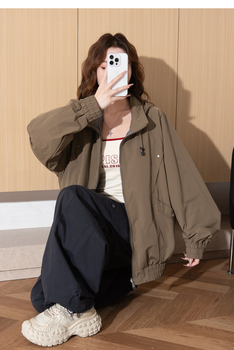 TonLion 2026 Spring Women's Hooded Reversible Plaid Coat Coffee L 15