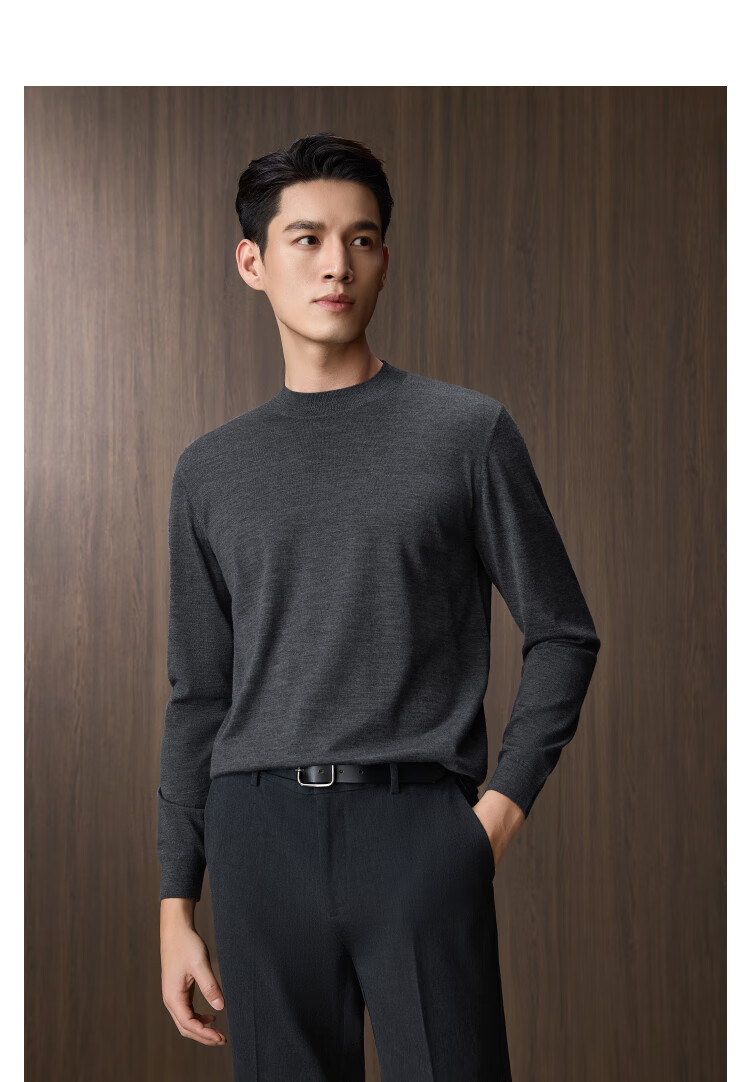 HLAHLA Machine Washable Pure Wool Men's Lightweight Business Fine Spun Knit Sweater Winter 5