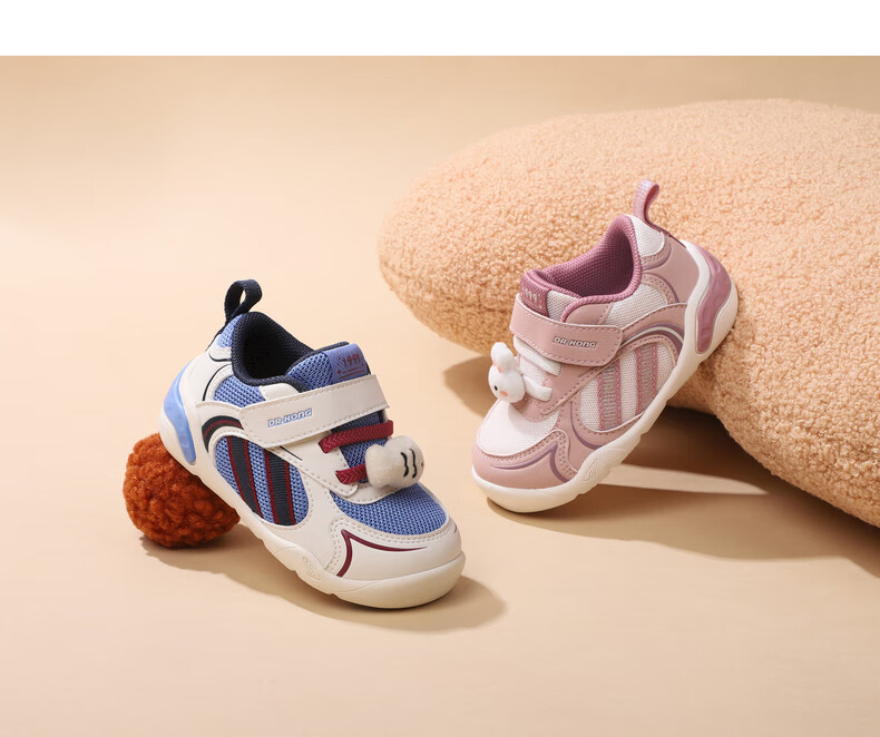 Dr. Kong Winter Soft Sole Lightweight Breathable Baby Toddler Shoes for Boys and Girls, Beige/Blue, Size 19 3