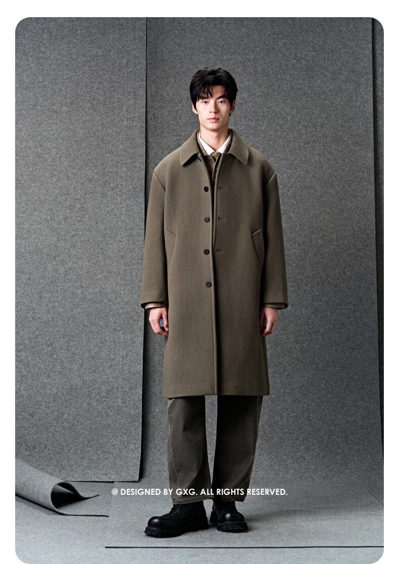 GXG Men's Deep Khaki Loose Warm Commuter Long Coat Deep Khaki 175/L 5