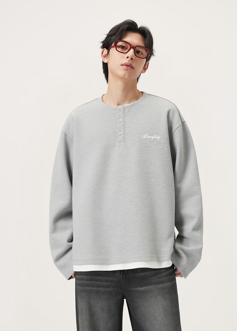 Gxgjeans Men's Layered Letter Embroidered Loose Half-Zip Sweatshirt 25 Autumn New Black 170/M 9
