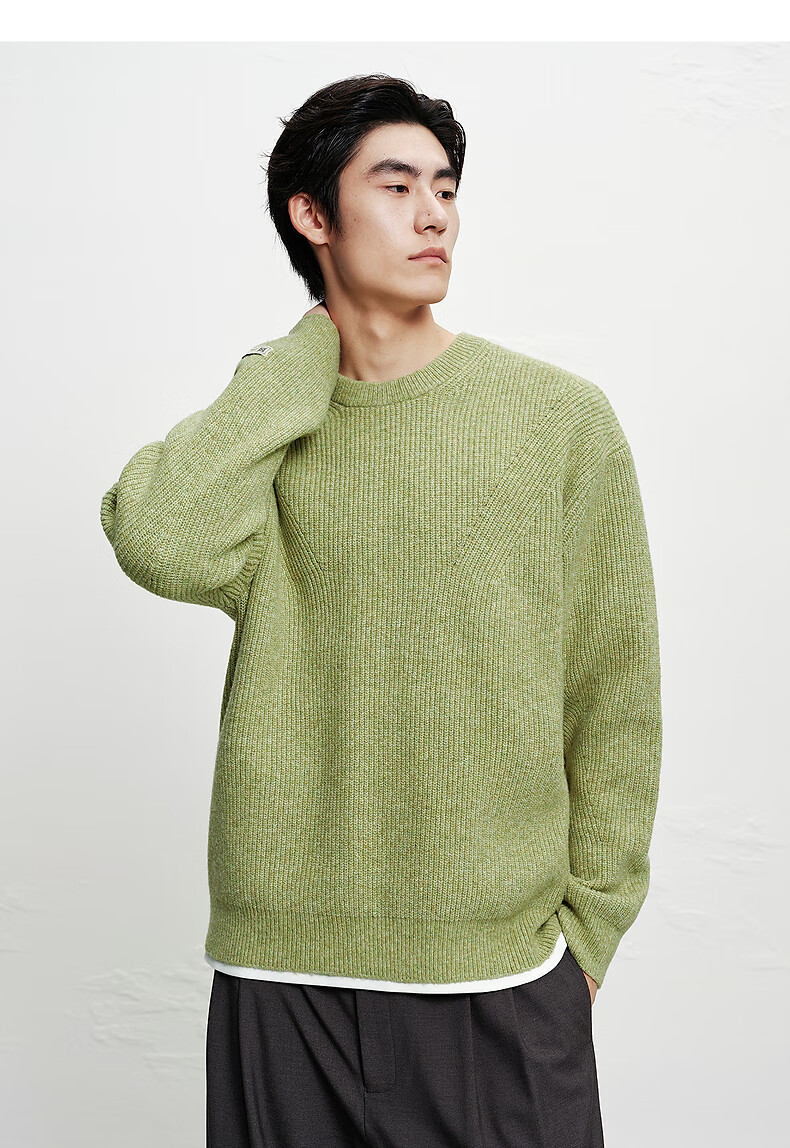 Peacebird Mens Casual Crew Neck Solid Color Brushed Yarn Loose Sweater Moss Green First Batch 2XL 12