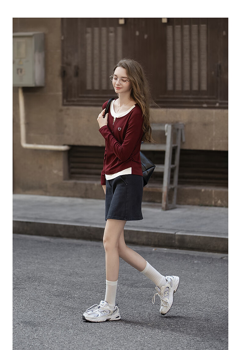 TonLion 2025 Autumn Winter Women's Two-in-One Colorblock Front Detail Knit Base Shirt 5