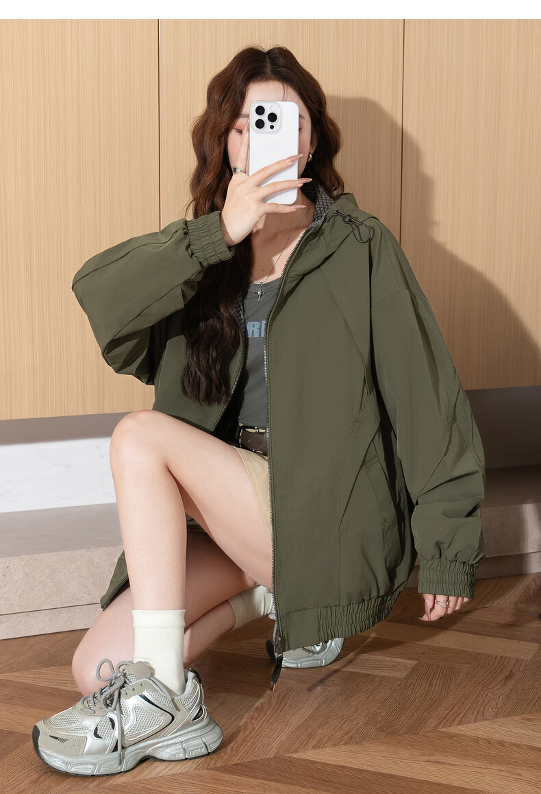 TonLion 2026 Spring Women's Hooded Short Plaid Reversible Casual Fashion Jacket Green S 24