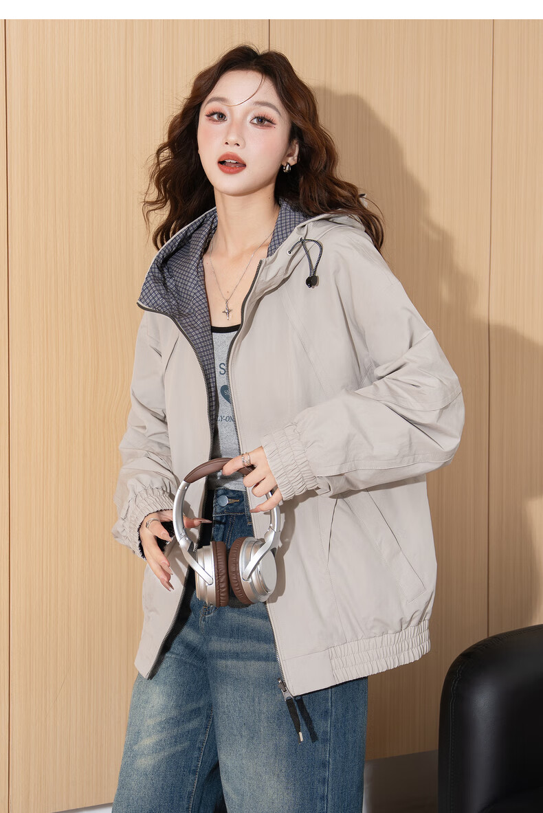 TonLion 2026 Spring Women's Hooded Short Plaid Reversible Casual Fashion Jacket Green S 10