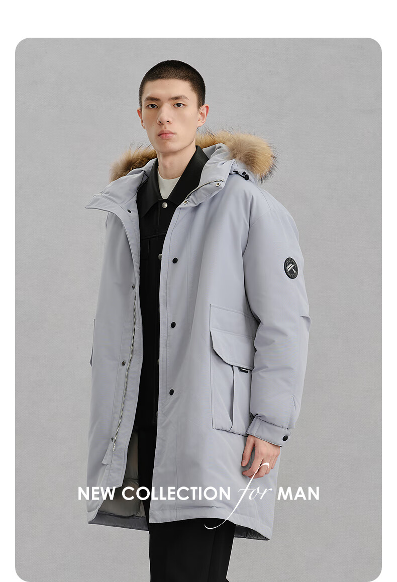 GXG Men's Hooded Long Down Jacket with Fur Collar, Mall Edition, Commuter Coat, Black, Size 170/M 1