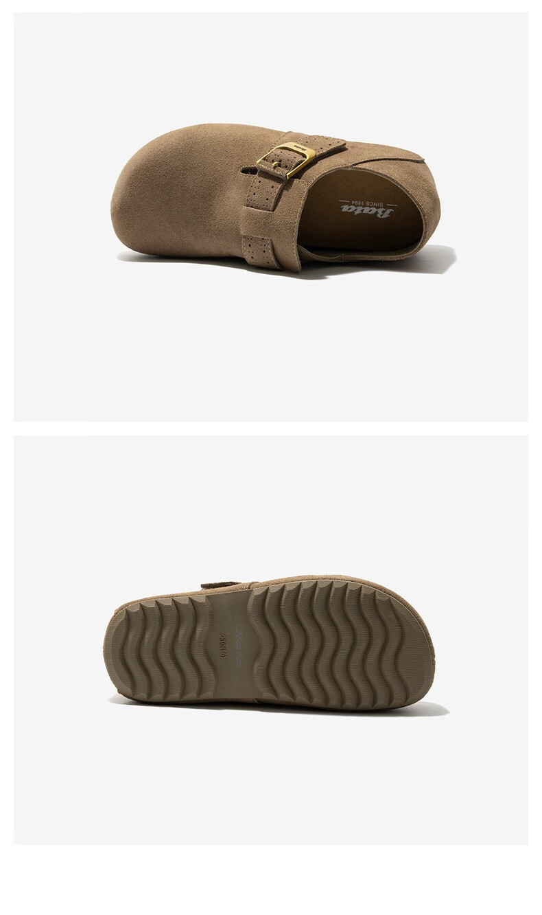 Bata Prince Qi Same Style Birkenstock Women's Autumn 2025 Mall Cow Split Leather Slip-On Dark Gray Suede Lining Size 38 3