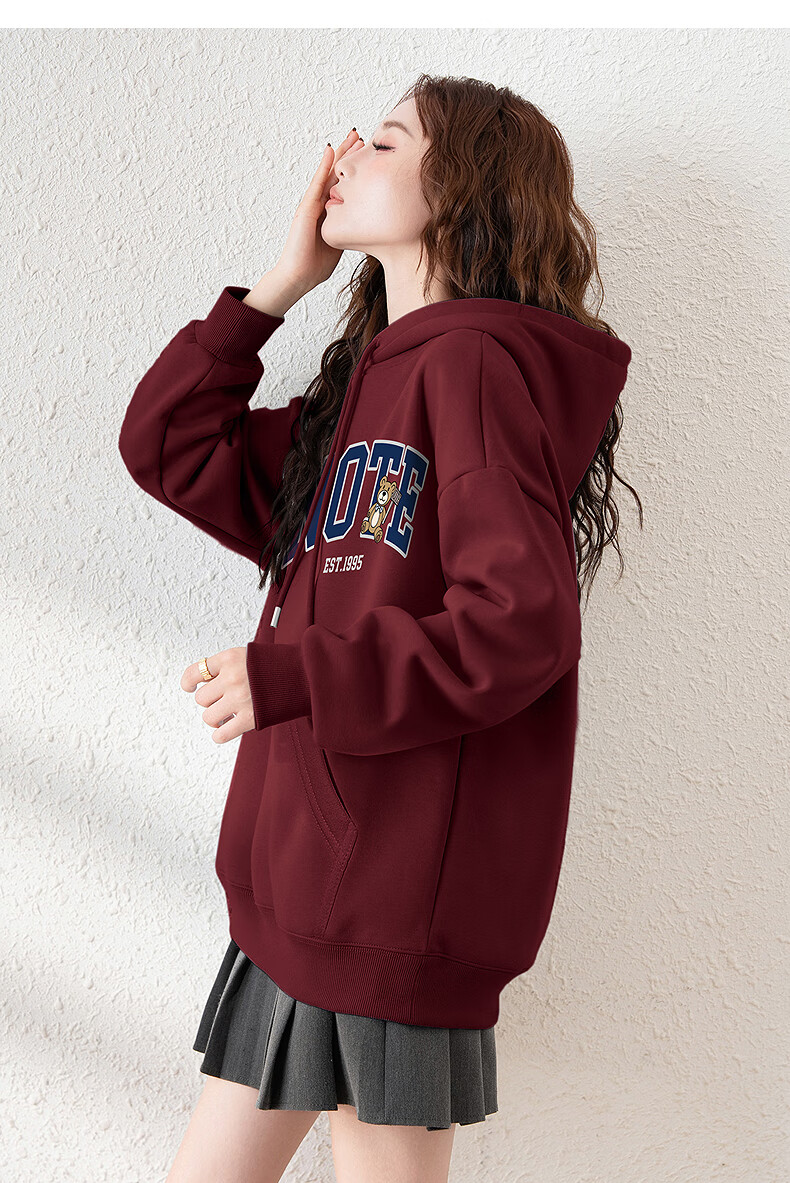 TonLion 2025 Autumn Winter Women's Knitted Hoodie with Front Chest English Bear Sweatshirt 9