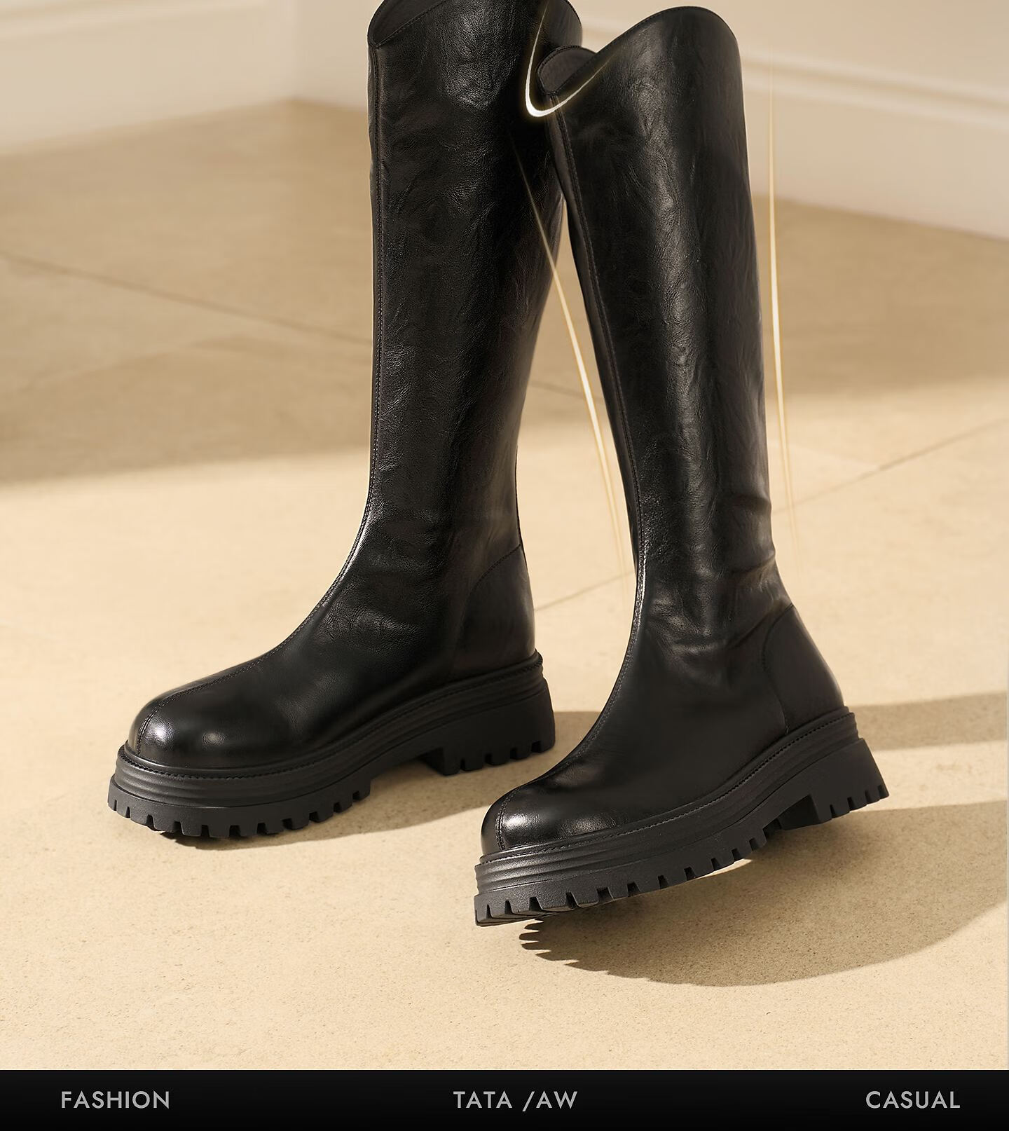 TATA Cai Wenjing Style TATA Soft Candy Boots Elastic Long Boots Thick Sole Knight Boots Black 34 2
