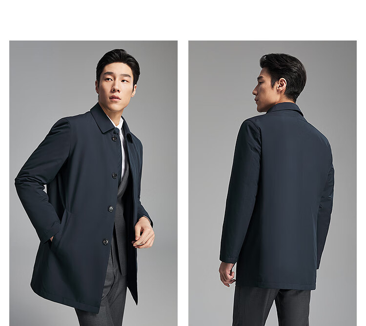 YOUNGOR 25th Anniversary Autumn Winter New Executive Business Lapel Down Coat with Goose Down Lining Navy Blue 175/96A 5