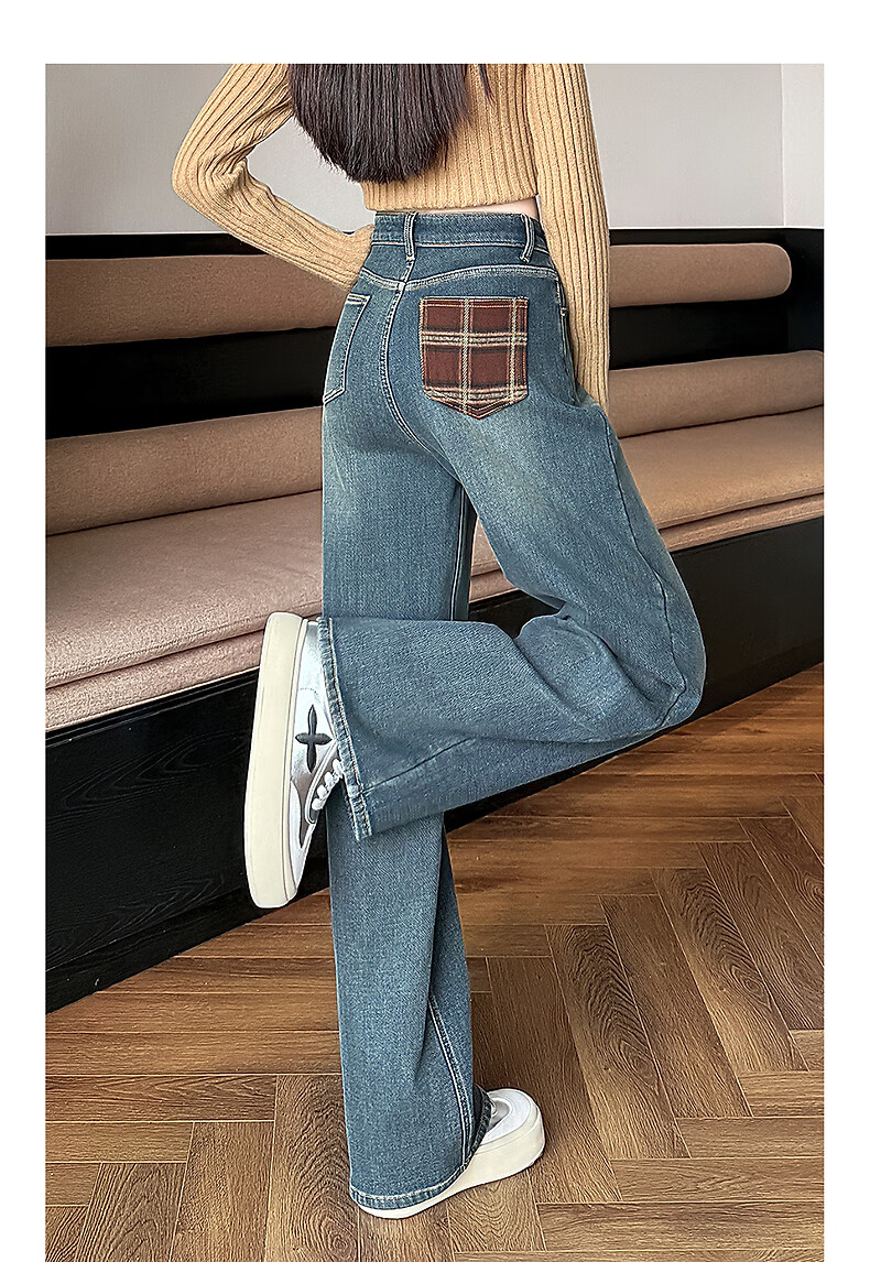 TonLion 2025 Autumn Winter Women's Pocket Patchwork Straight-Leg Denim Pants 3