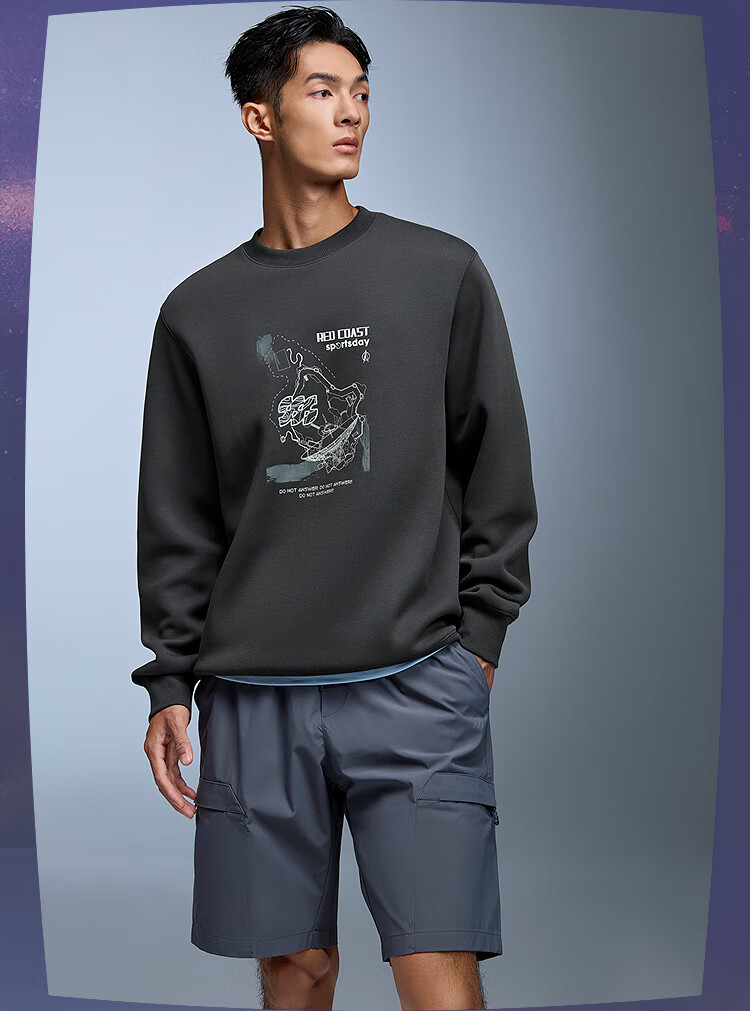 HLAHLA Men's Autumn Sports Sweatshirt Three-Body Red Coast Base Series Crew Neck Long Sleeve 3