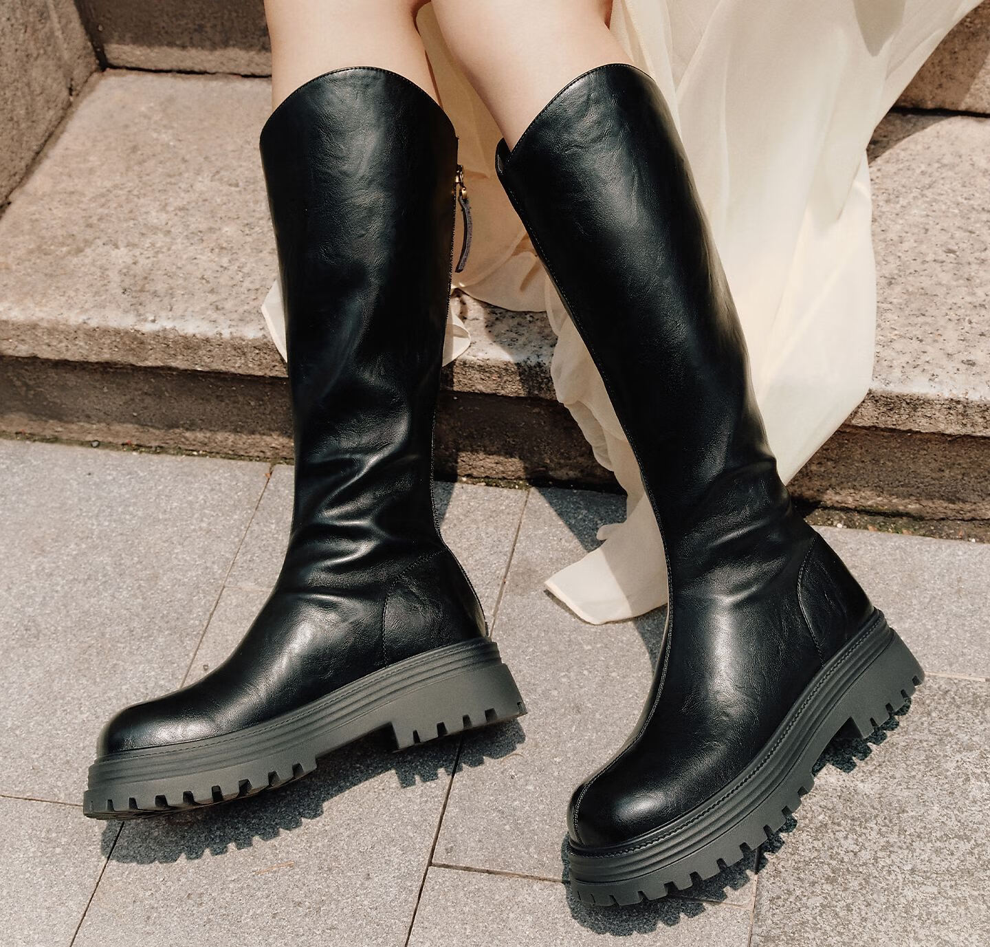TATA Cai Wenjing Style TATA Soft Candy Boots Elastic Long Boots Thick Sole Knight Boots Black 34 4