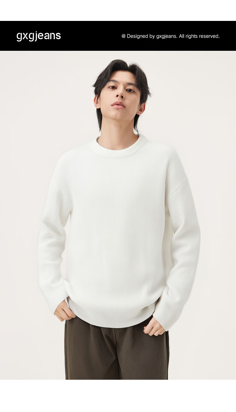 Gxg.jeans Men's Multicolor Ribbed Texture Basic Crew Neck Knit Sweater Winter 2025 New Black 185/XXL 1