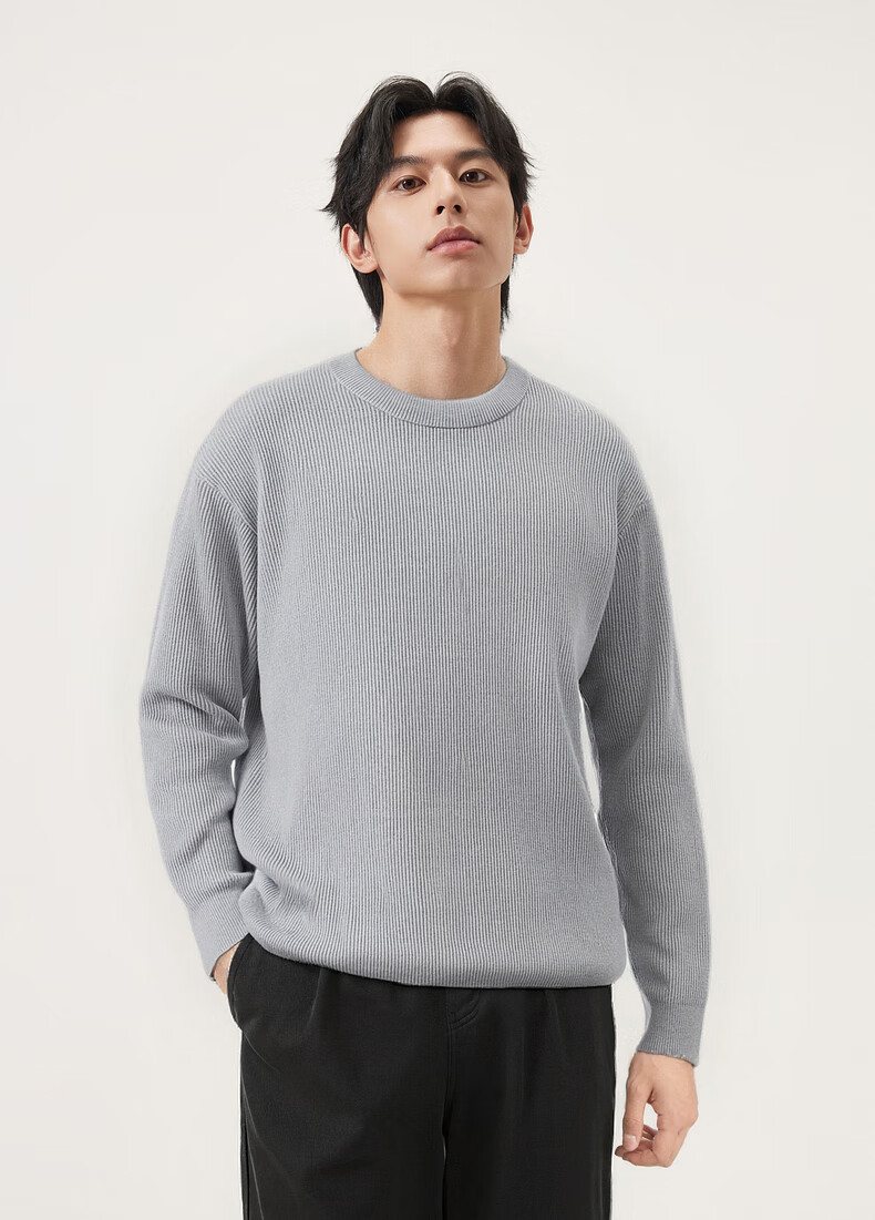 Gxg.jeans Men's Multicolor Ribbed Texture Basic Crew Neck Knit Sweater Winter 2025 New Black 185/XXL 9