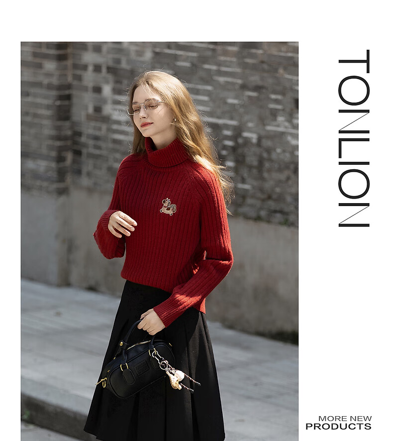 TonLion 2025 Autumn Winter Women's Turtleneck Pullover Sweater with Embroidered Front Details 6