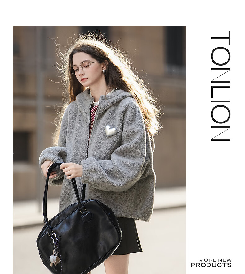 TonLion 2025 Winter Women's Hooded Short Faux Shearling Jacket with Left Chest Detail 6
