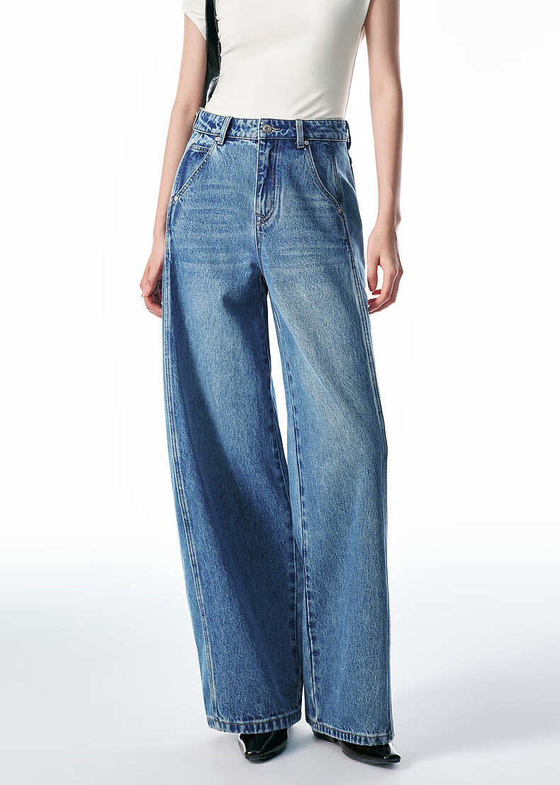 Peacebird Women's High-Waist Wide-Leg Spring Loose Slimming Banana Curved Denim Jeans Off-White M 18