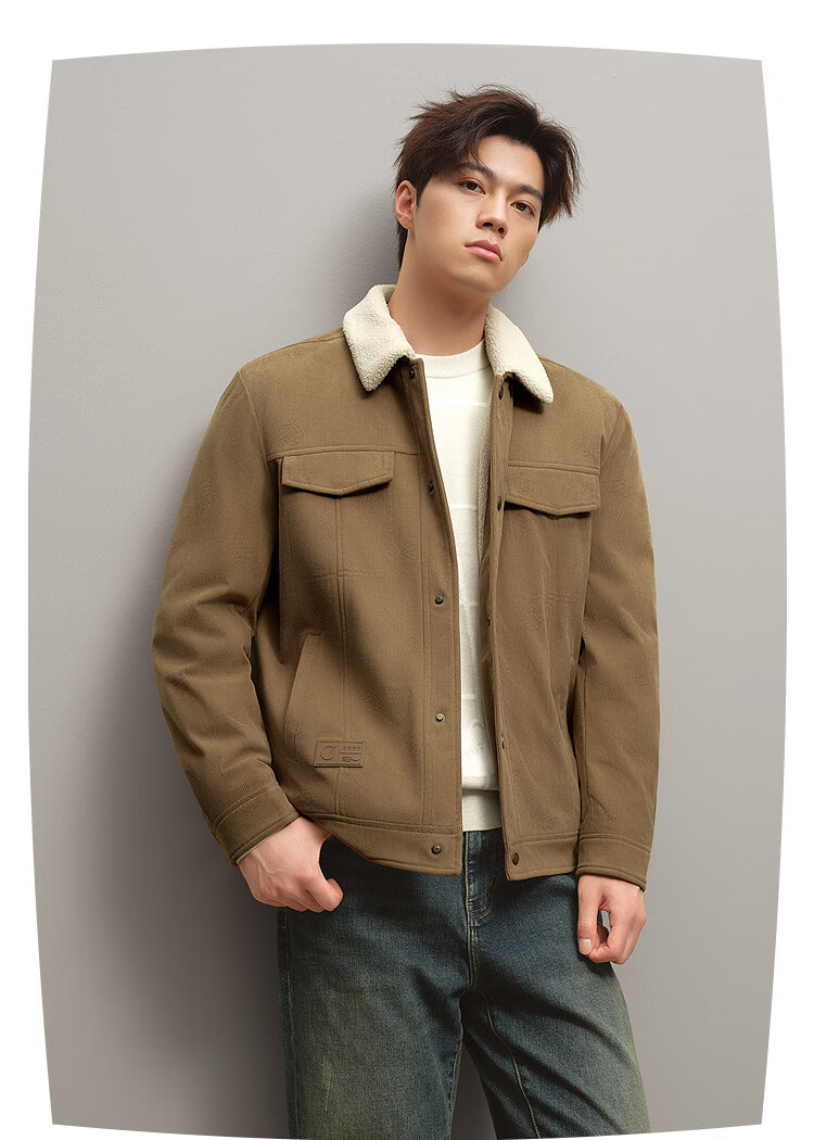 HLA Jacket for Men, Zeng Shunxi's Style, Corduroy Lapel Thick Warm Coat for Men in Winter 4