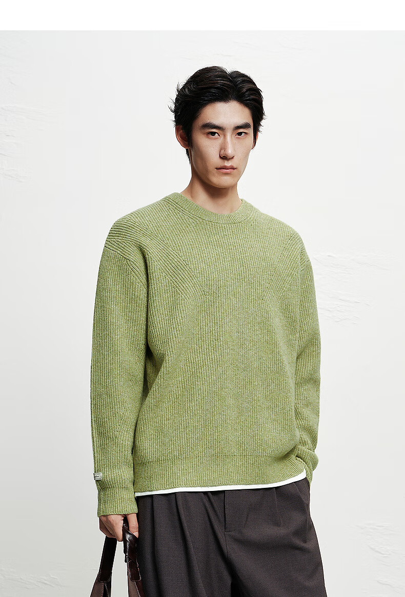 Peacebird Mens Casual Crew Neck Solid Color Brushed Yarn Loose Sweater Moss Green First Batch 2XL 15