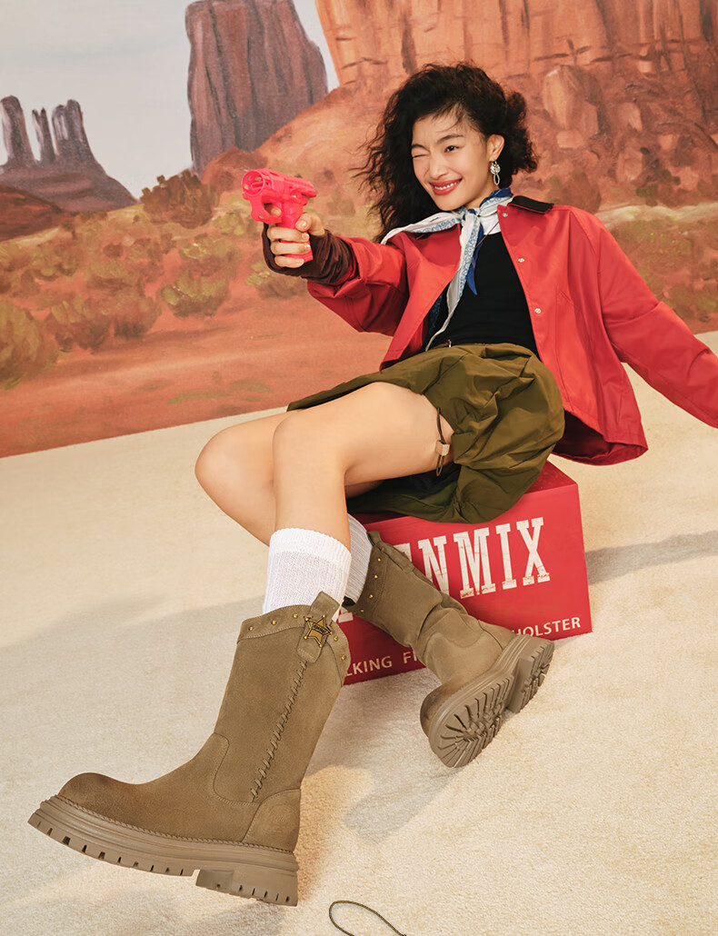 TEENMIX Wu Xuanyi Toy Story Western Boots Women's Suede Woody Yellow Size 36 4