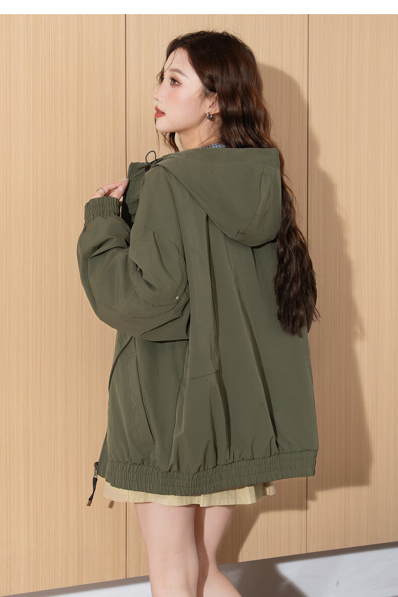 TonLion 2026 Spring Women's Hooded Short Plaid Reversible Casual Fashion Jacket Green S 22