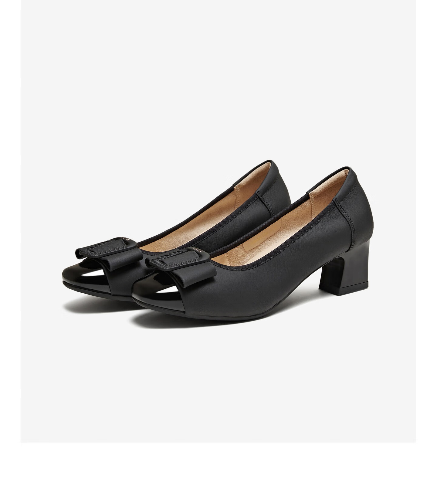 Tata Women's Low-Cut Fashion Versatile Black Chunky Heels URH04AQ6 Off-White Size 36 7