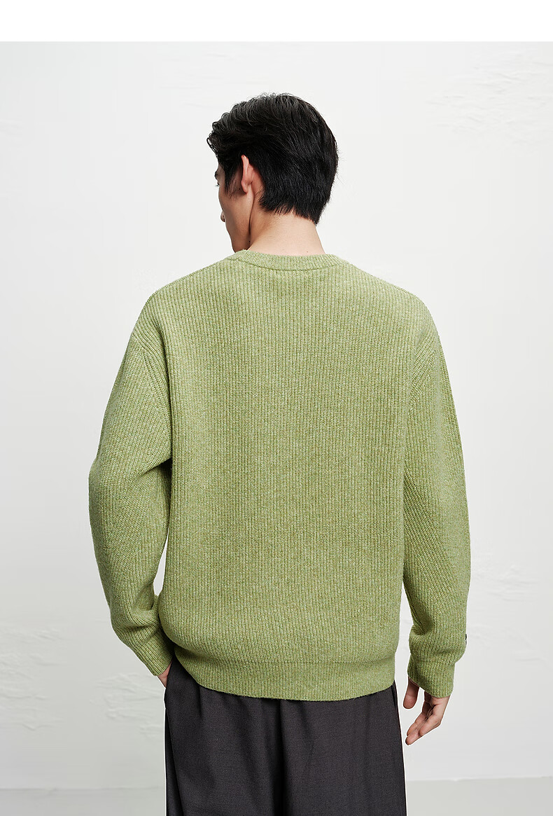 Peacebird Mens Casual Crew Neck Solid Color Brushed Yarn Loose Sweater Moss Green First Batch 2XL 13
