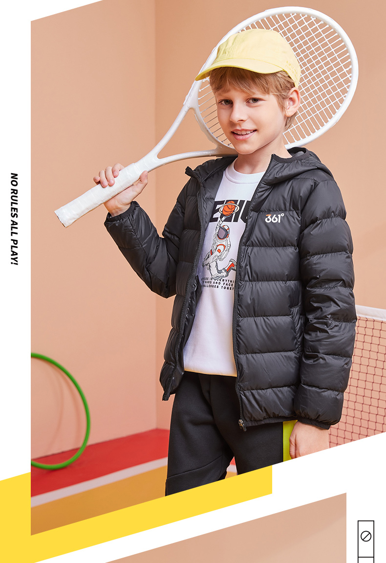 361度童装儿童羽绒服轻薄冬季2021新款保暖男童棉服厚外套男款中途蓝