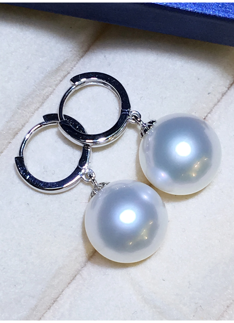 莫氏珠宝澳白珍珠耳环海水珍珠耳坠正圆强光无瑕18k金简约耳扣南洋白