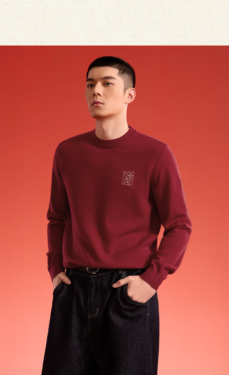HLAHLA Men's Long Sleeve Knitted Sweater Autumn 2025 Year of the Horse Embroidered Sweater 6