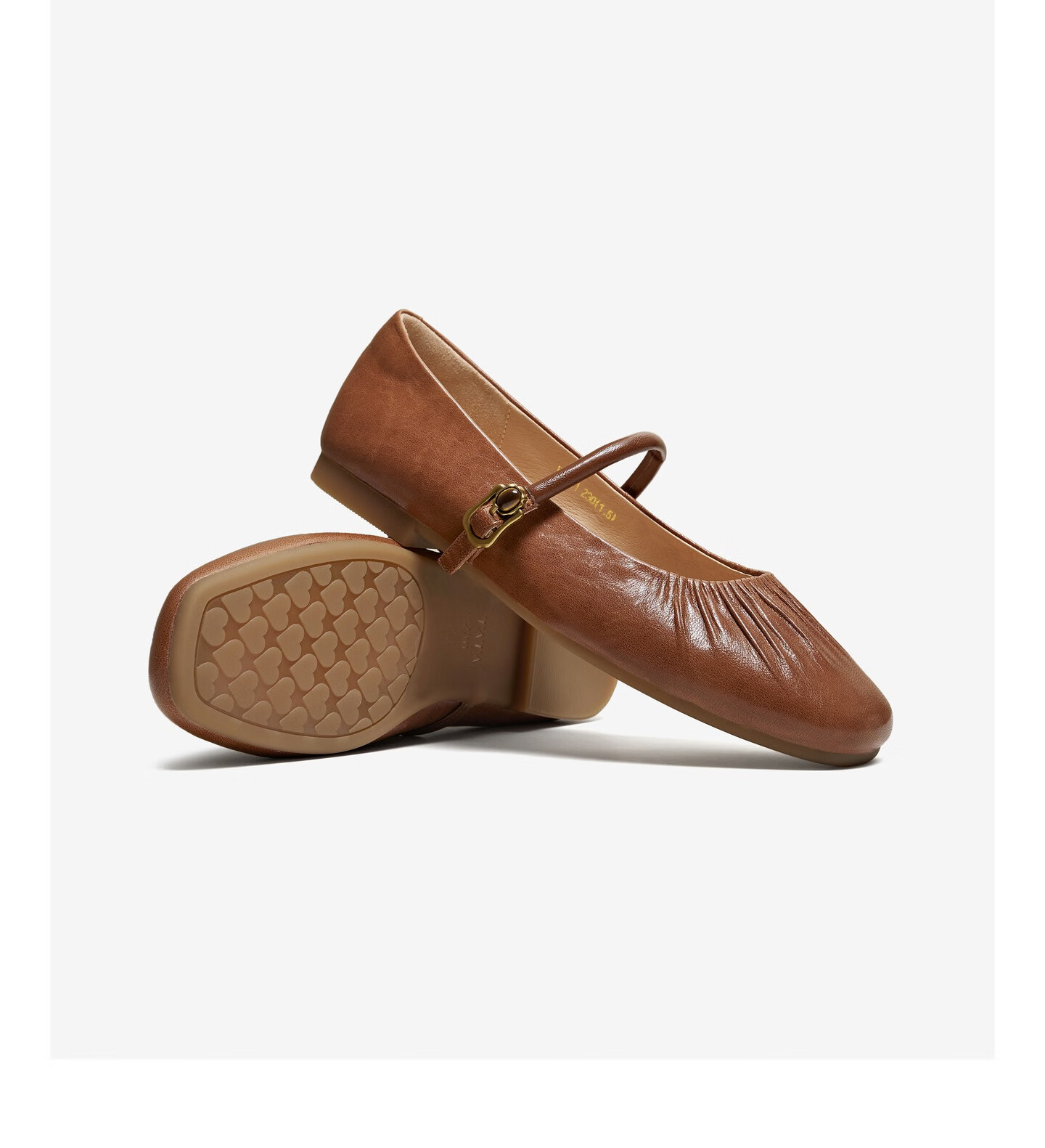 TATA Mary Jane Shoes for Women, Flat Single Shoes, Genuine Leather Casual Ballet Flats, Brown "Sheepskin", Size 38 5