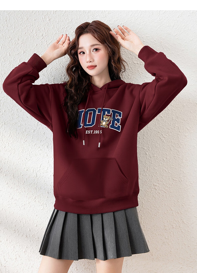 TonLion 2025 Autumn Winter Women's Knitted Hoodie with Front Chest English Bear Sweatshirt 8