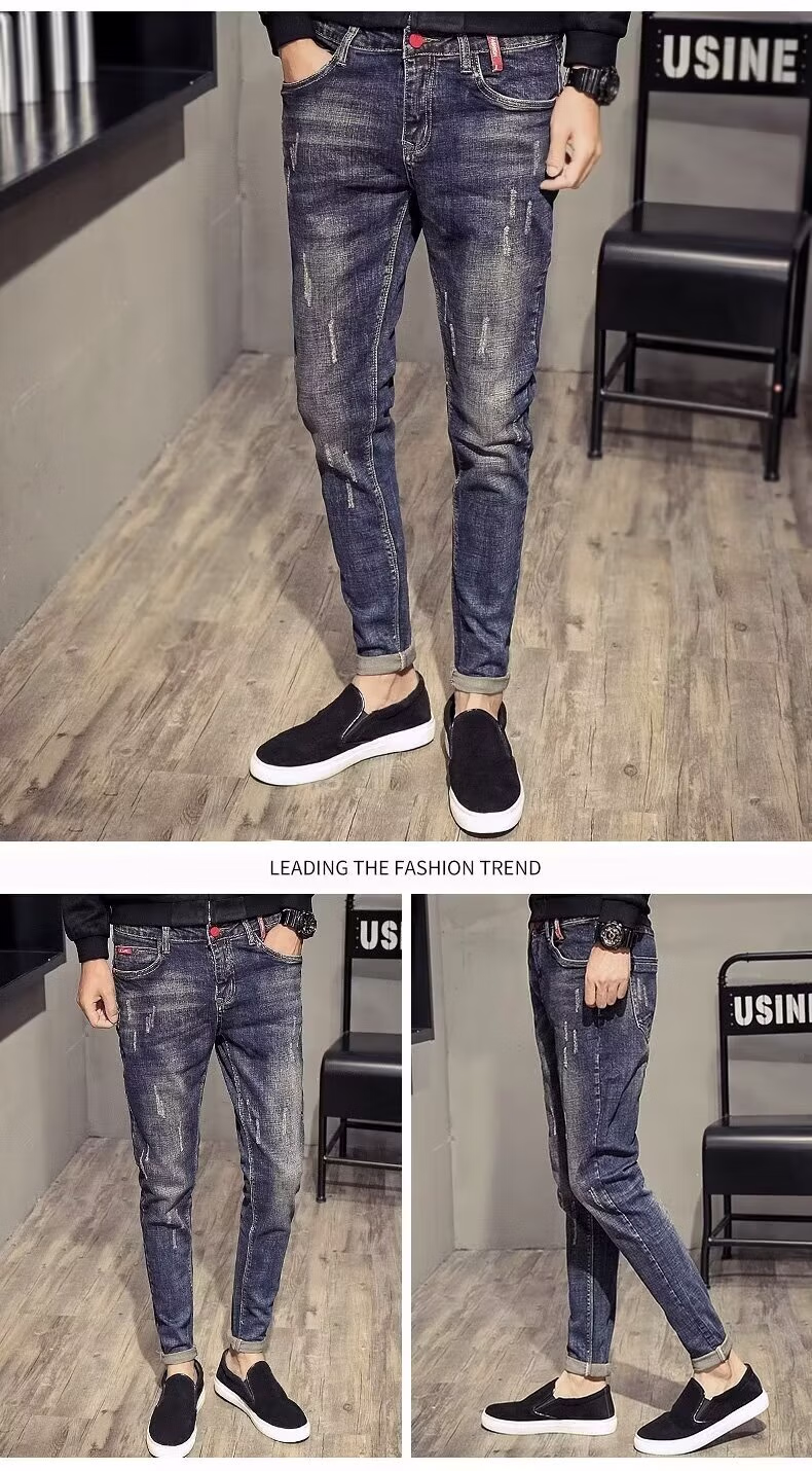 Jeans da uomo foderati in velluto slim fit pantaloni blu_voghion.com