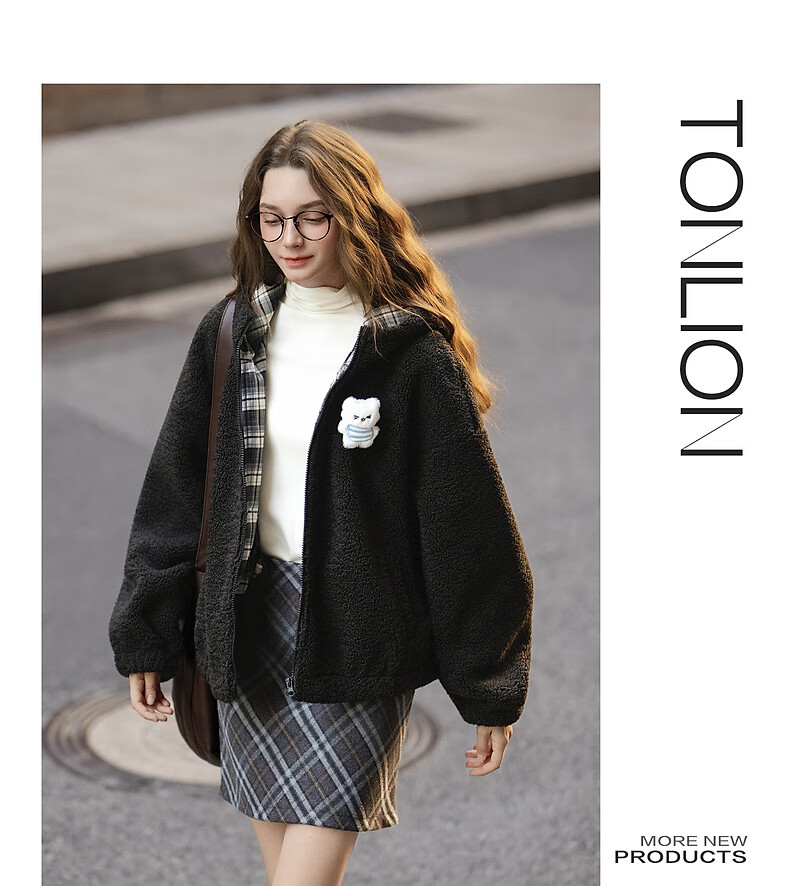 TonLion 2025 Winter Women's Hooded Short Faux Shearling Jacket with Left Chest Detail 9