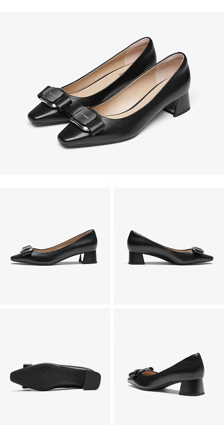 Le Saunda 26 Spring New Fashion Chunky Heel Square Toe Lambskin Commuter Pumps Women 6T41009 Hepburn Black BKK 36 8
