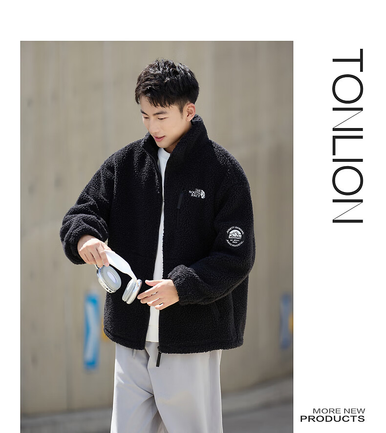 TonLion 2025 Winter Men's Stand Collar Multi-Label Faux Shearling Jacket 6