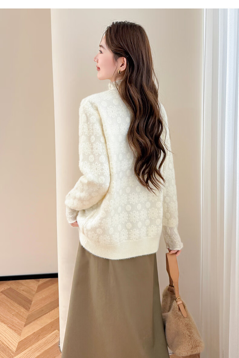 TonLion 2025 Autumn Winter Lady Style Monochrome Jacquard Half-Placket Pullover Sweater for Women 8