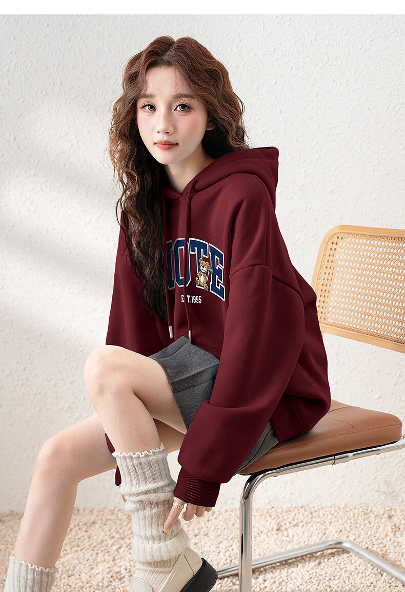 TonLion 2025 Autumn Winter Women's Knitted Hoodie with Front Chest English Bear Sweatshirt 11