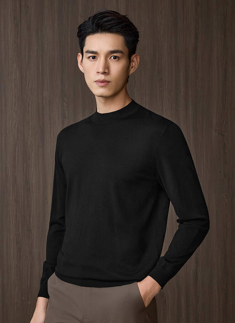 HLAHLA Machine Washable Pure Wool Men's Lightweight Business Fine Spun Knit Sweater Winter 1