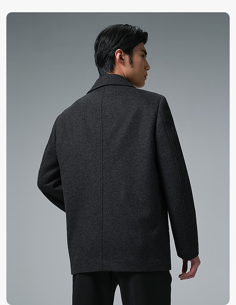 利郎羊毛大衣男冬季2025新款商务休闲双排扣毛呢大衣外套男深灰g5dyr