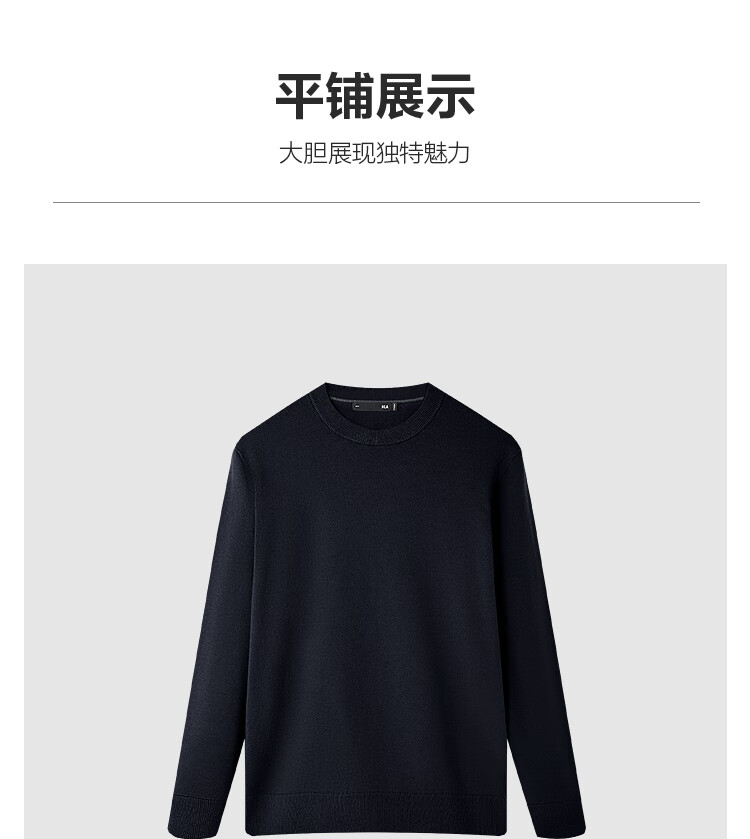 HLA Long-Sleeve Knit Sweater for Men, Light Business Classic Series, Round Neck Pullover, Winter Wear for Me 13