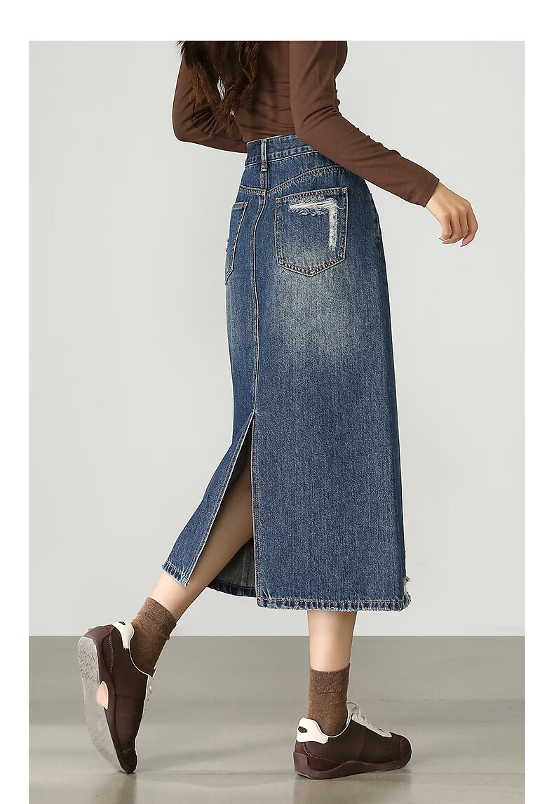 TonLion 2025 Autumn Winter Women's Casual Commuter Denim Midi Skirt 9