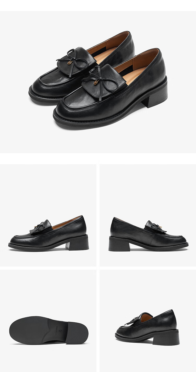 Le Saunda 2026 Spring New Genuine Leather Chunky Heel Black Commuter Loafers Women's Shoes 42901 Midnight Black BKK 35 8