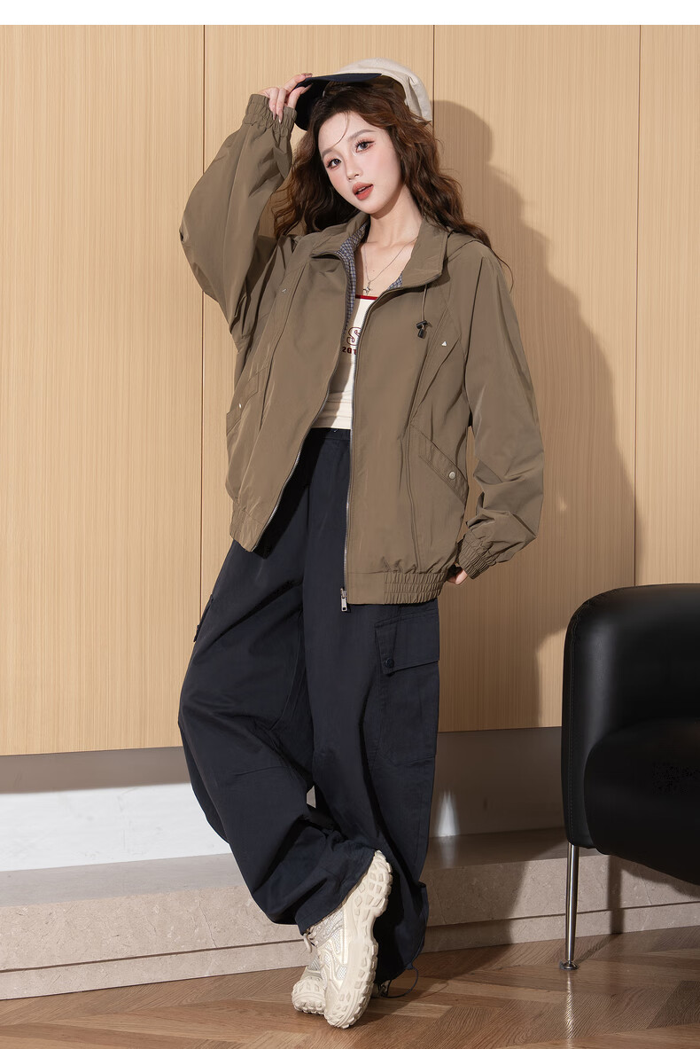 TonLion 2026 Spring Women's Hooded Reversible Plaid Coat Coffee L 14